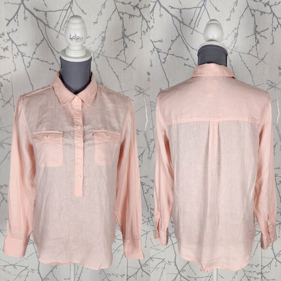 Core Life Blush Pink 100% Linen Button Popover Shirt - Picture 1 of 3
